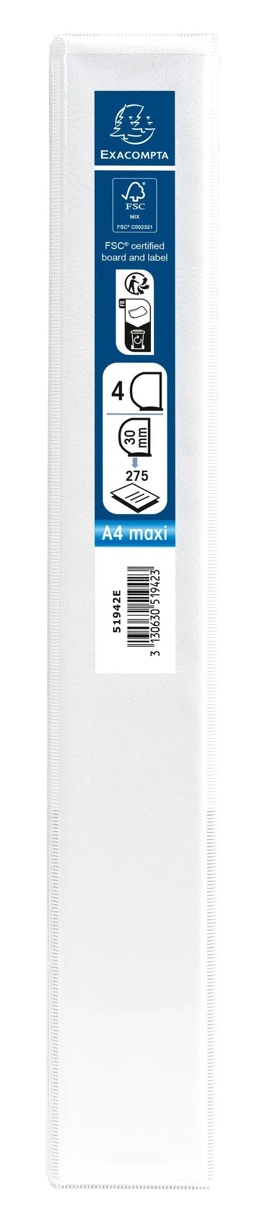Exacompta - Réf. 51942E - Carton de 10 classeurs personnalisable 2 poches - 4 anneaux en D de 30 mm - Dos 47 mm - Dimensions extérieures : 32 x 27,7 cm - Format à classer A4 Maxi - Blanc