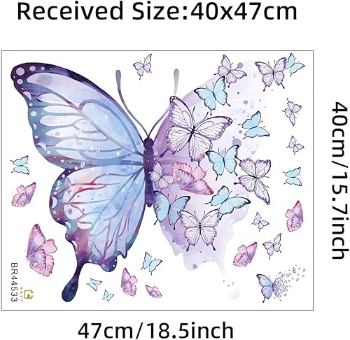 Miniatura 6 de Hermosas calcomanías de pared de mariposas azules y moradas, calcomanías de pared de mariposas de arte de sacinora removibles para sala de estar,