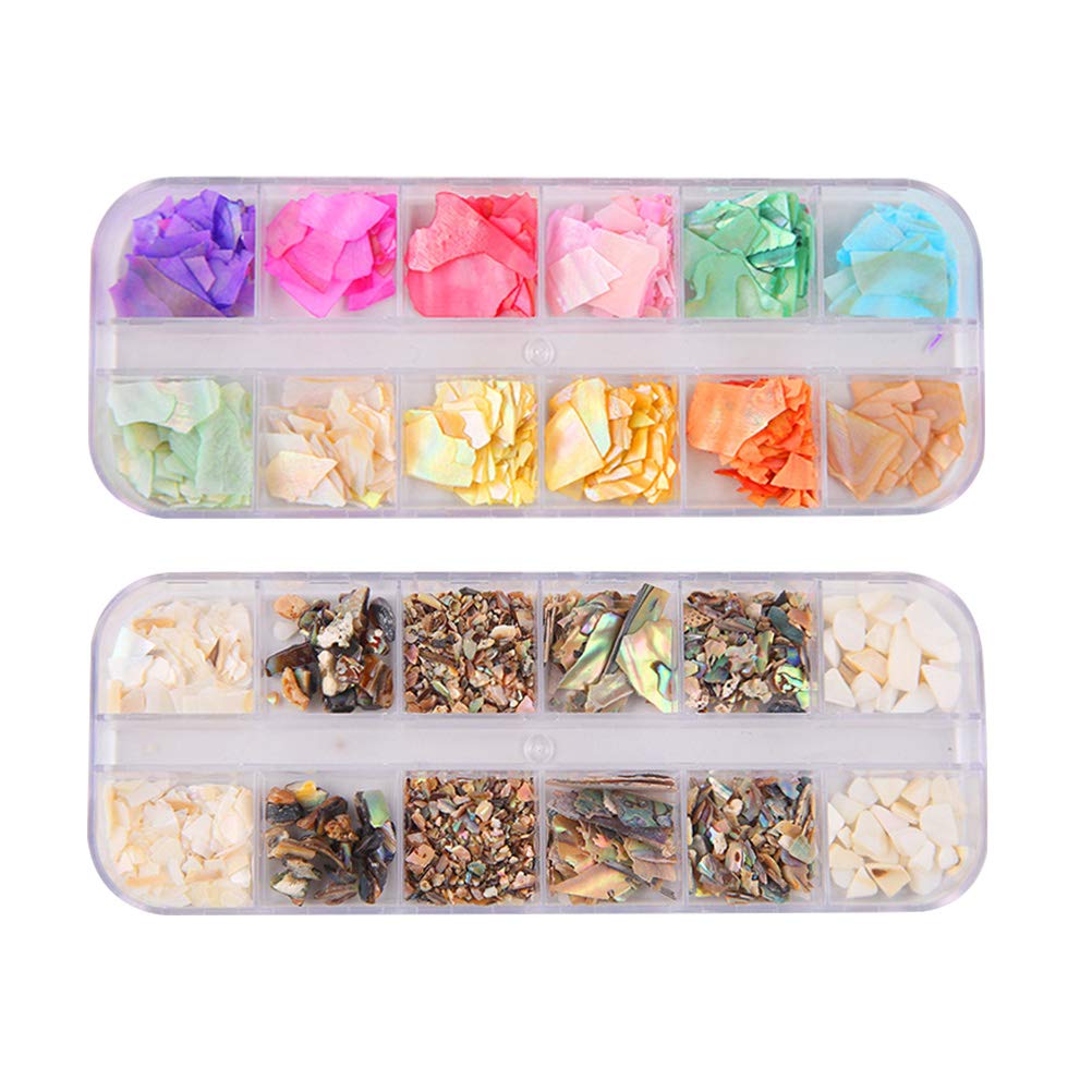 Lurrose 2 Sets natural sea shell nail art kit manicure abalone pieces diy nail beauty accessories
