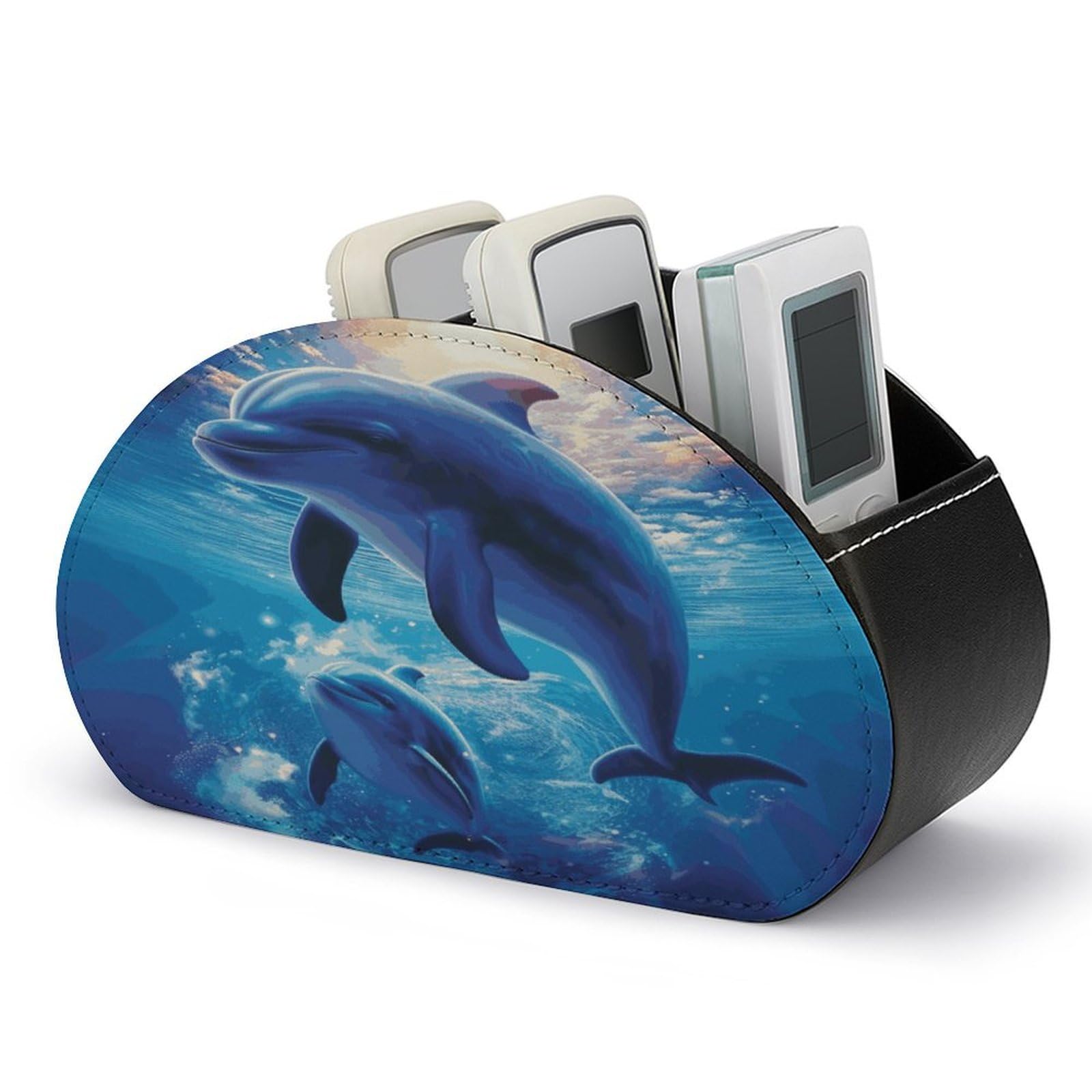 FekiLoot Cute Dolphins Remote Control Holder with 5 Compartments Remote Organizer Caddy for Table TV Remote Caddy Storage Box/Tray Fits Media Controllers Office Supplies