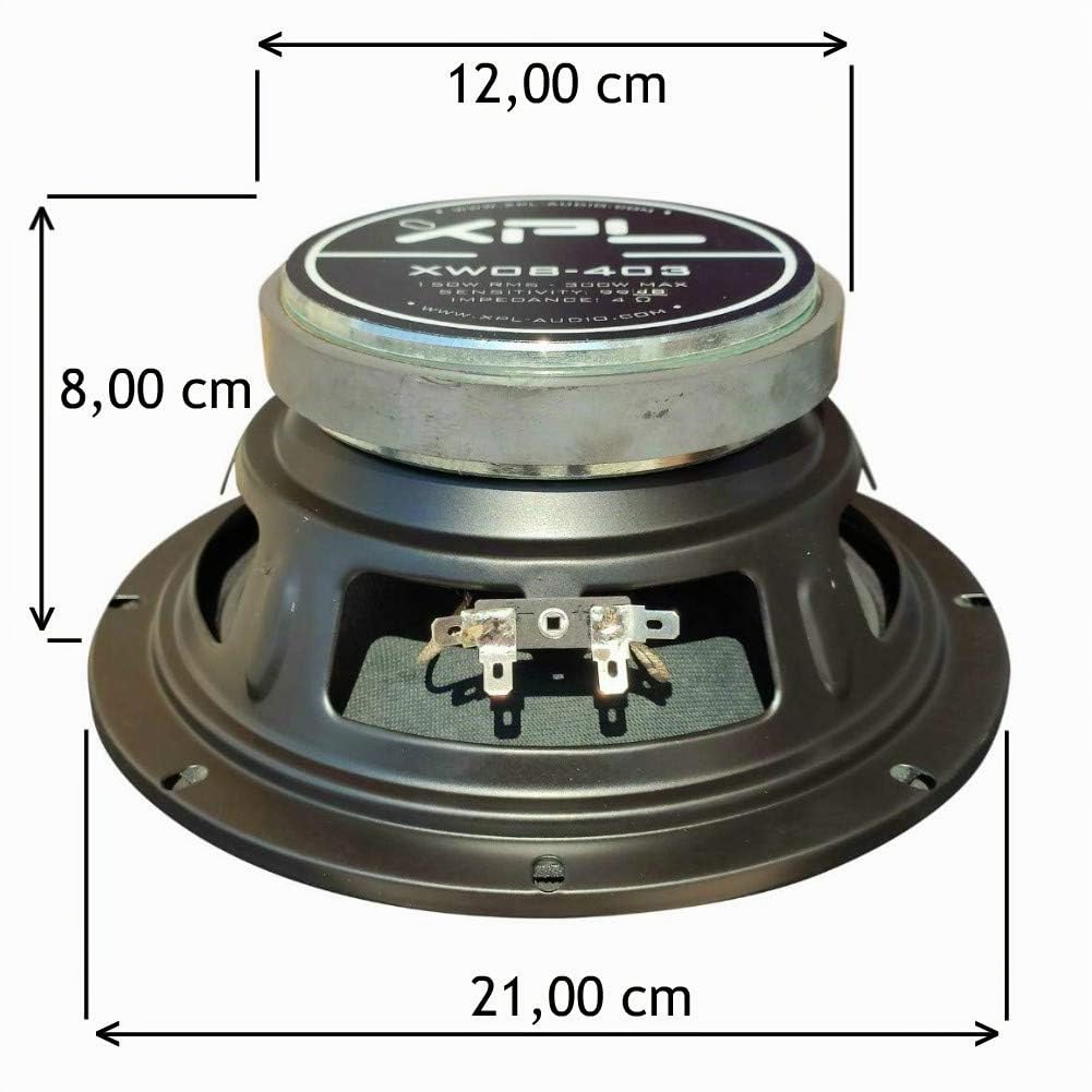 1 MIDRANGE XPL XW08-403 XW08 403 altoparlante diffusore medio basso 20,00 cm 200 mm 8" 150 watt rms 300 watt max 4 ohm 99 db spl auto nero, 1 pezzo
