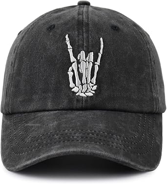 Skeleton Hand Hat for Men Women, Embroidered Adjustable Cotton Skull Finger Baseball Cap