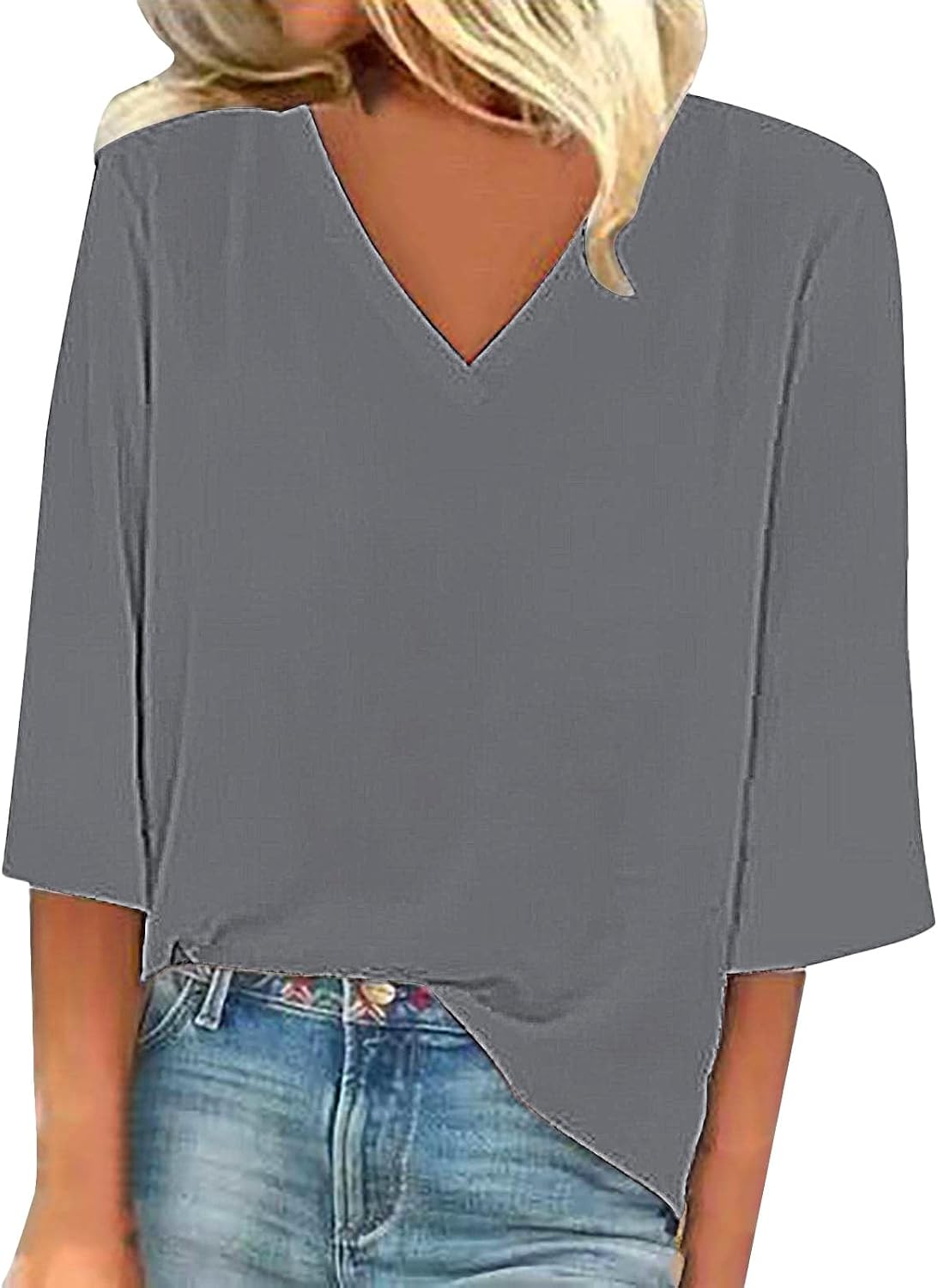 Top Donna A Maniche Tre Quarti In Maglia – Scollo A V, Tinta Unita, Taglie Forti, Perfetto Per Autunno E Inverno, Morbido E Comodo - 4