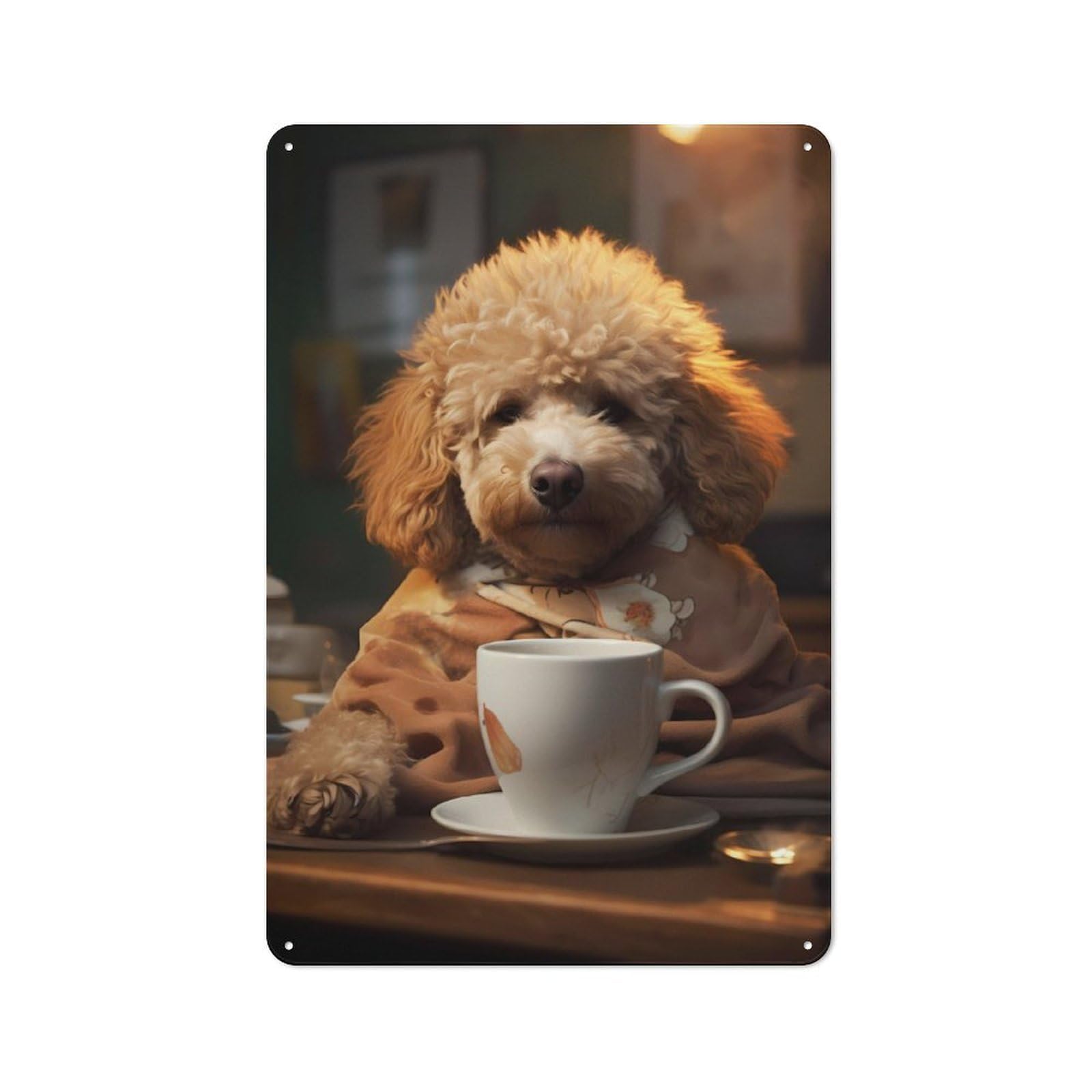 Junmoney Poodle Dog Coffee Animal Tin Wall Plaque 30X20cm With For Bar Or Restaurant, Autumn Wall Decor For Hospitality Decor Collectors