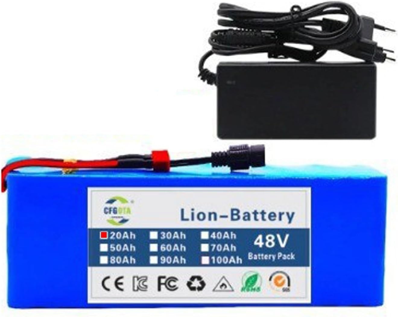 20Ah 60Ah 90Ah 100Ah E-Bike Battery 48V Lithium Ion Scooter Battery with Charger for 1000W 750W 500W 48V 20Ah T+DC Motors