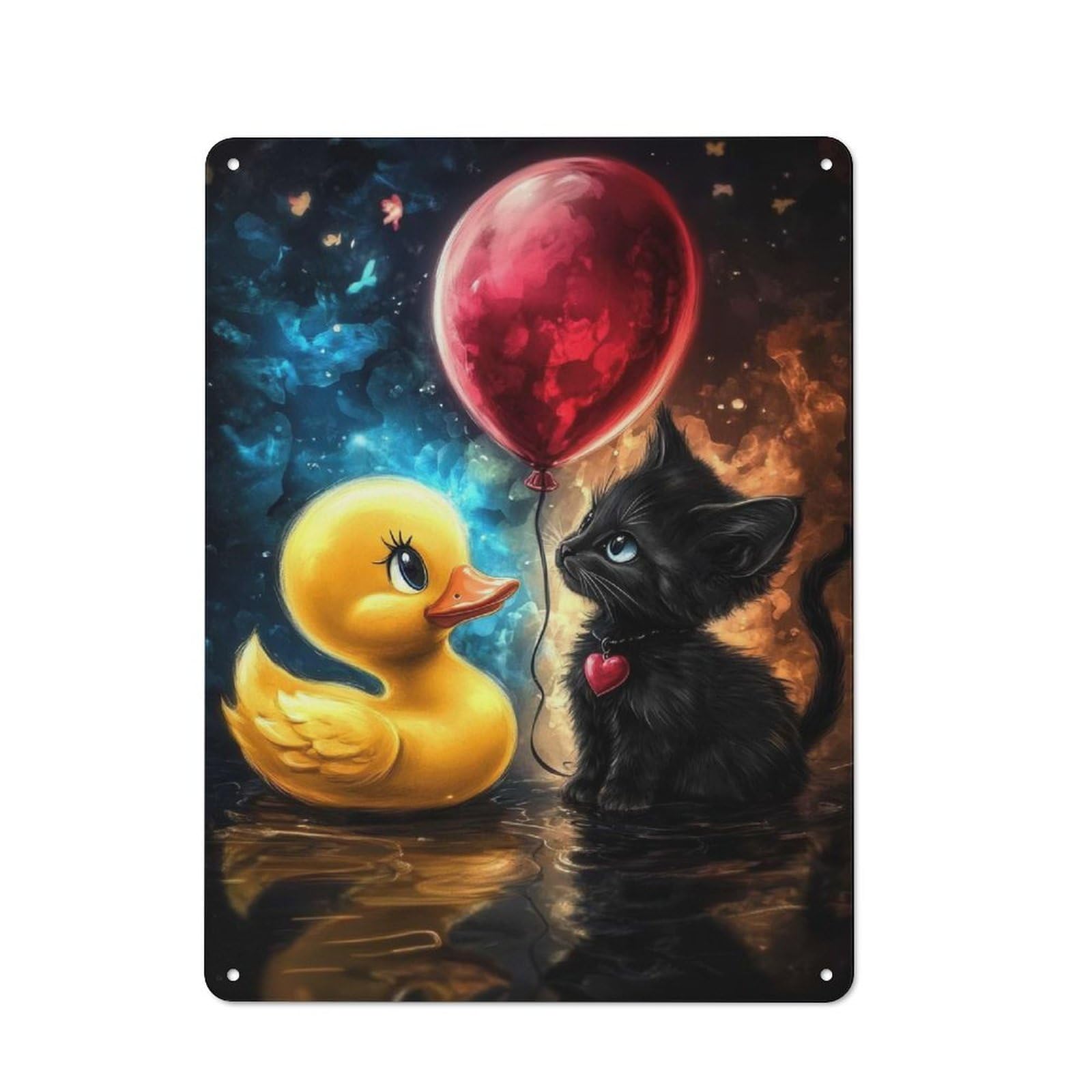 Junmoney Rubber Duck And Kitten Printed Metal Sign 40X30cm For Café Or Restaurant, For Hospitality Interior Collectors