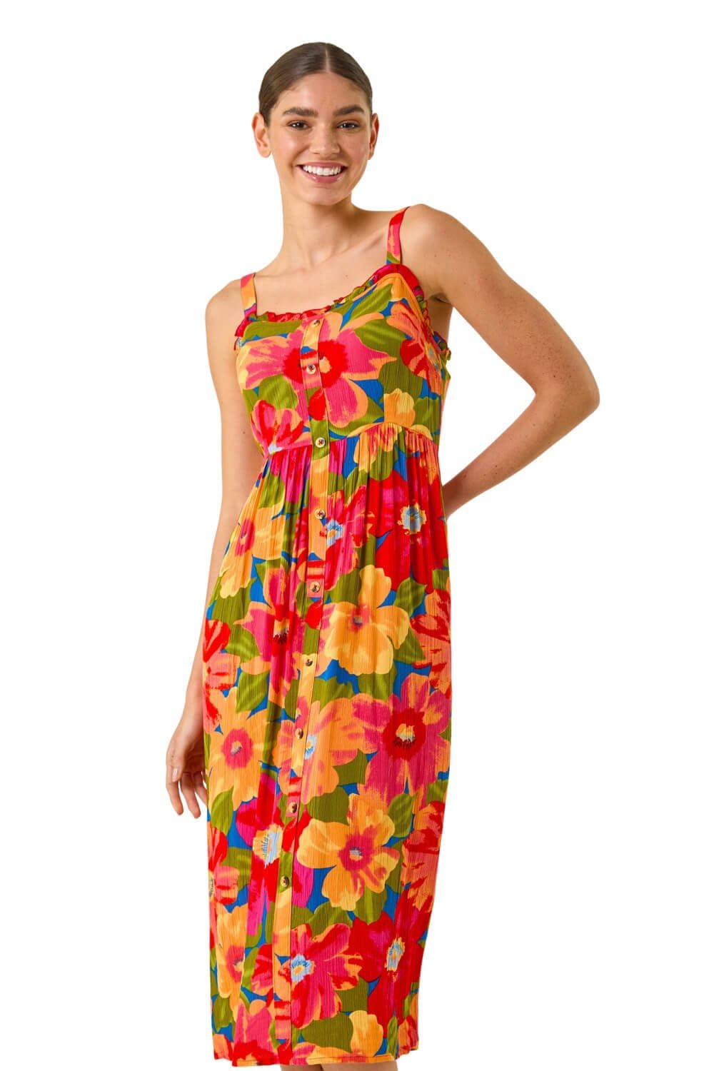 Roman Women's Pink Floral Print Button Midi Sundress In Size 20