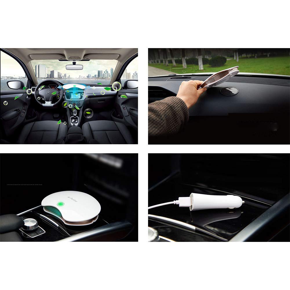 Purificatore d'aria con Filtro HEPA, 3-IN-1 Purificatore+Diffusore Aromi Effetti Pulita Rumore basso per Auto Casa Ufficio Stanza del bambino Bianco 03 18x13x3.6cm