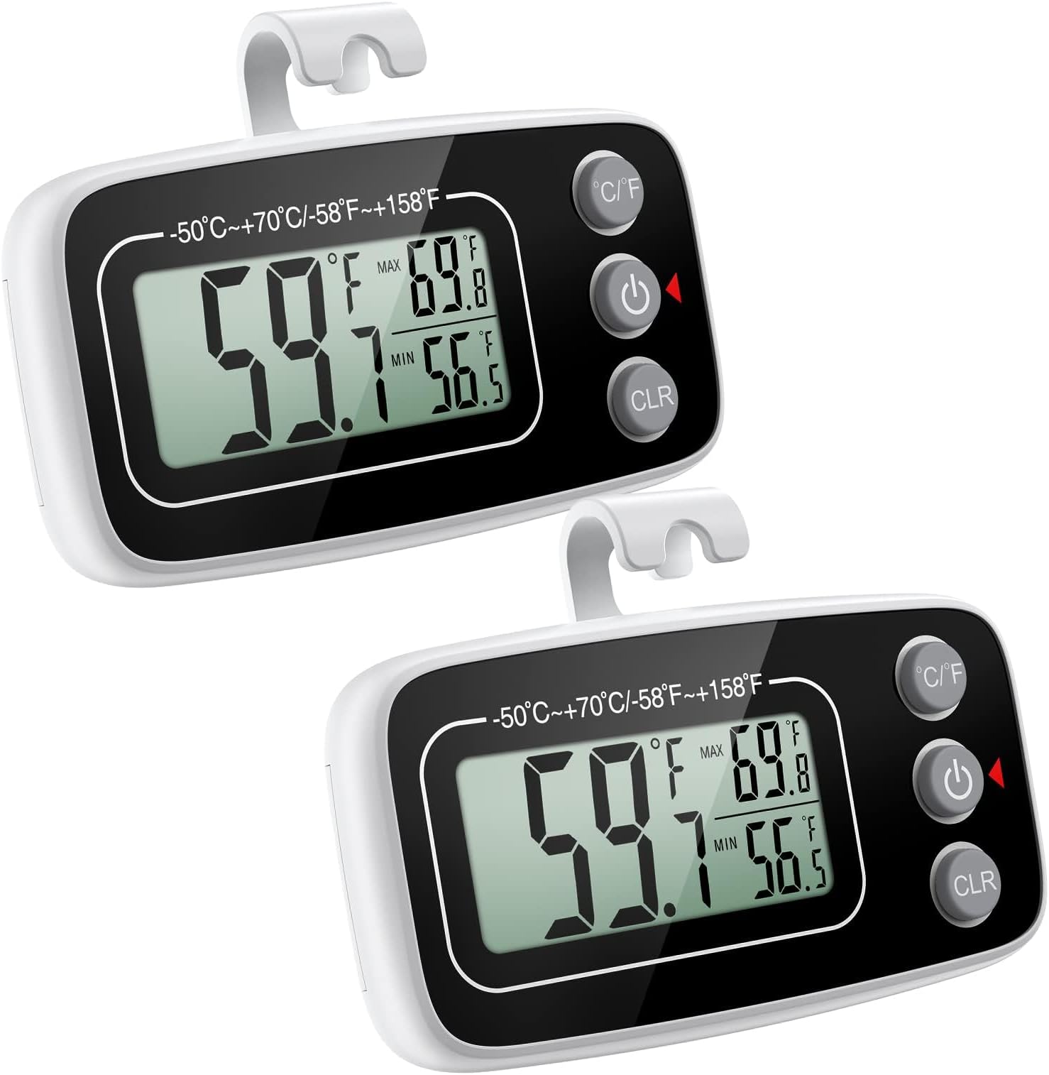 New Version Refrigerator Thermometer, 2 Pack Digital Freezer Thermometers with Magnetic Back and LCD Display, Max/Min Function, 3 Mounting Options for Kitchen, Home, and Restaurant Use