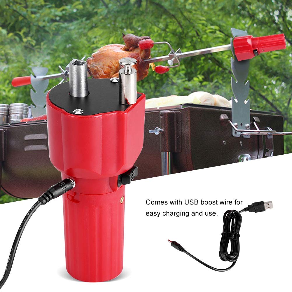 MAGT Grillmotor, Elektrische Grill Motor Solide Konstruktion BBQ Rotator Grillspieß Motor mit USB Kabel, Braten Halterung Zubehör (Farbe: Rot)