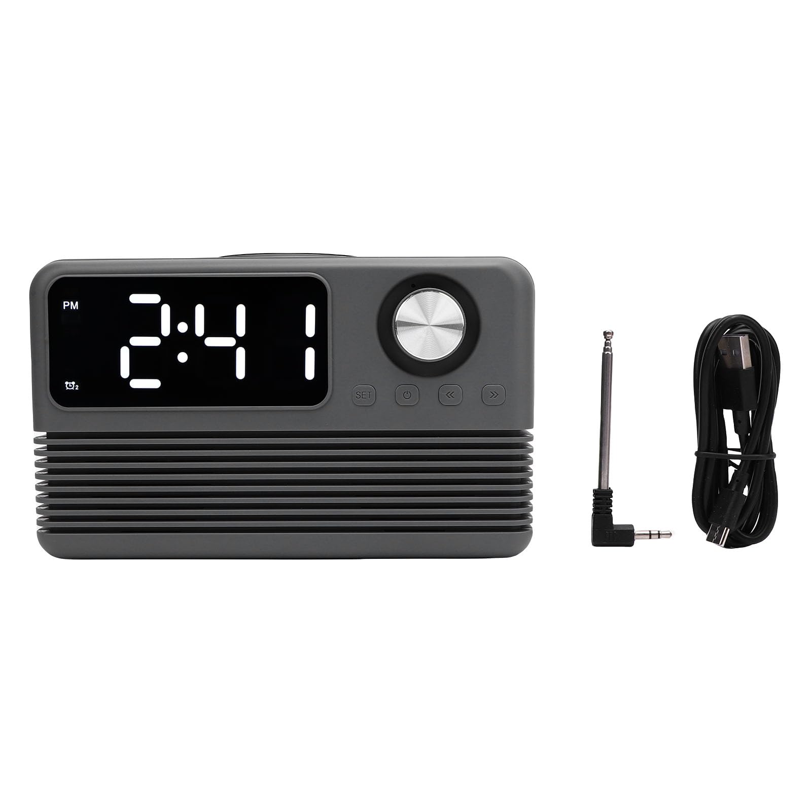 VBESTLIFE Cargador Inalámbrico Rápido de 15W con Altavoz Bluetooth y Radio de Reloj de Alarma, 4 en 1 Estación de Carga Inalámbrica para Teléfonos con Radio FM para Dormitorio (Grey)