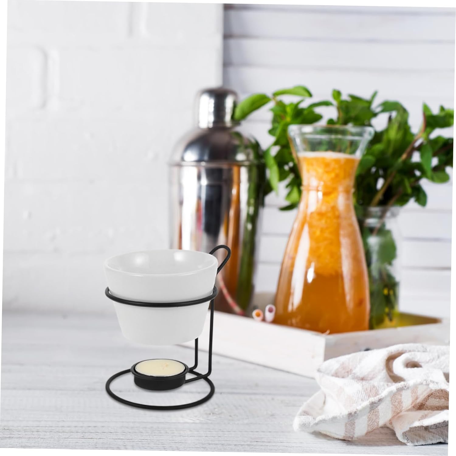 2sets Fondue Maker Set Ceramic Pots Chocolate Melting Mug Fondue Pot Butter Tealight Burner Compatible