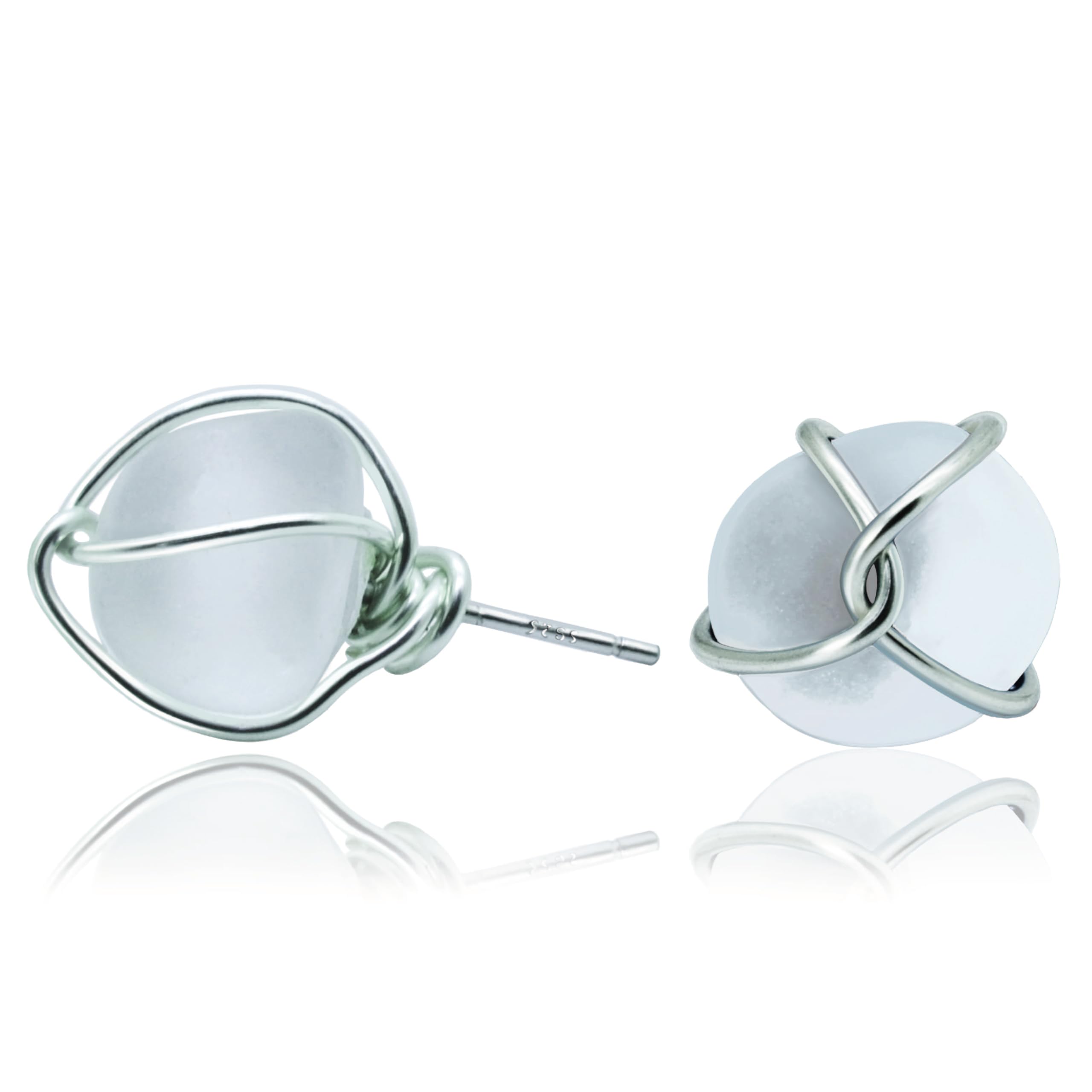 PEPELUALI Sea Glass S925 Silver Stud Earrings Jewelry Beach Glass Earrings Weddings Valentine Birthday Gift For Her Ocean Earrings Gift for Women