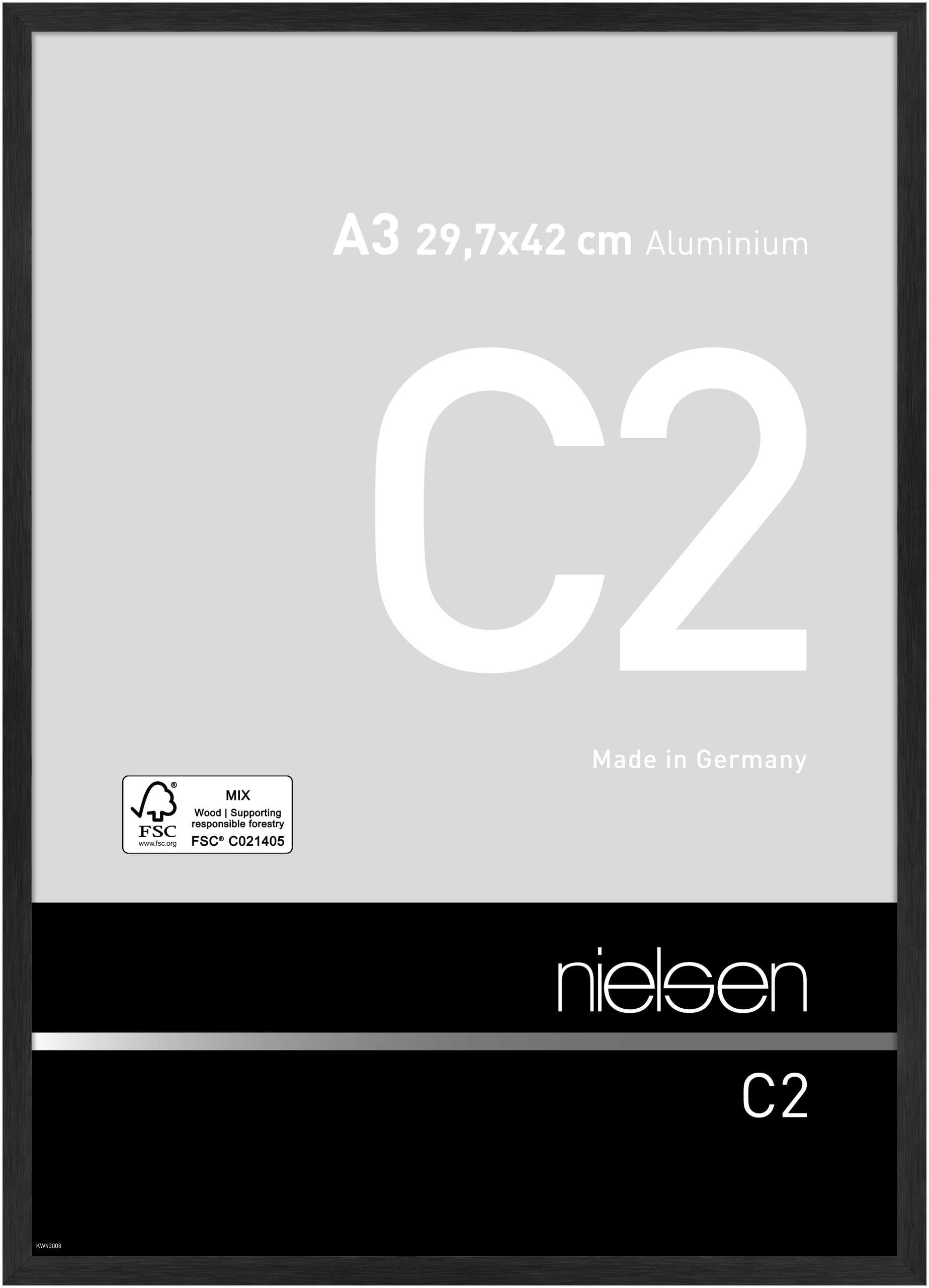 Nielsen Black Matt C2 Aluminium Picture Frame - Brushed Black A3, 29.7X42cm - With Float Glass And Easy Push-Turn Clips