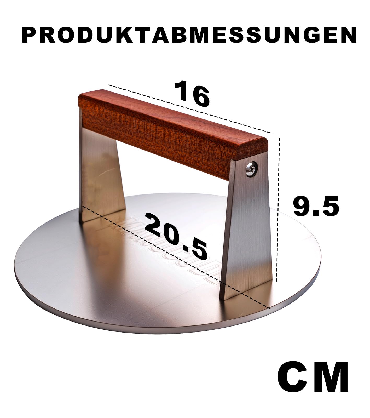 Grill Gewicht aus 304 Edelstahl – Smash Burgerpresse (1,42 kg Ø 20.5 cm) mit Hitzeabweisendem Holzgriff, für Schnelle Kruste auf Burgern & Steaks