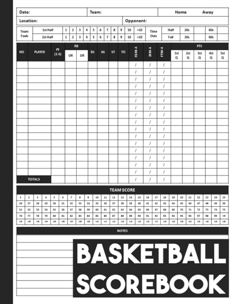 Basketball Scorebook: Basketball Score Sheets, Basketball Game Stats Book, Basketball Score Pads for Scorekeeping, Great Gift for Basketball Coach, Players, Large Size 8.5 x 11 in: PUBLISHING, TKHRGIN: 9798775978310: Amazon.com: Books for Free Printable Basketball Score Sheet Template