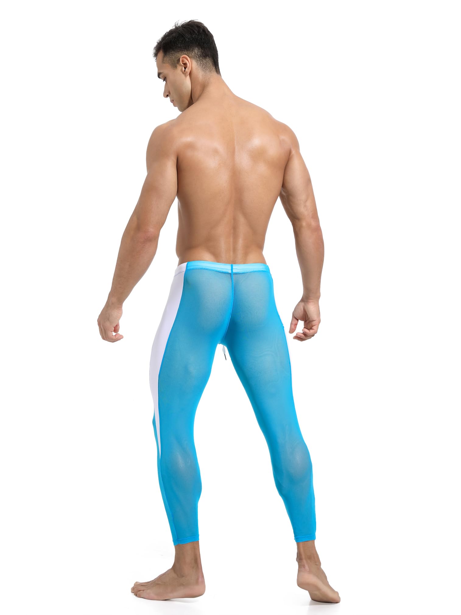 ranrann Męskie spodnie sportowe legginsy przezroczyste elastyczne pończochy termiczne seksowna bielizna rajstopy sportowe fitness M-XXL