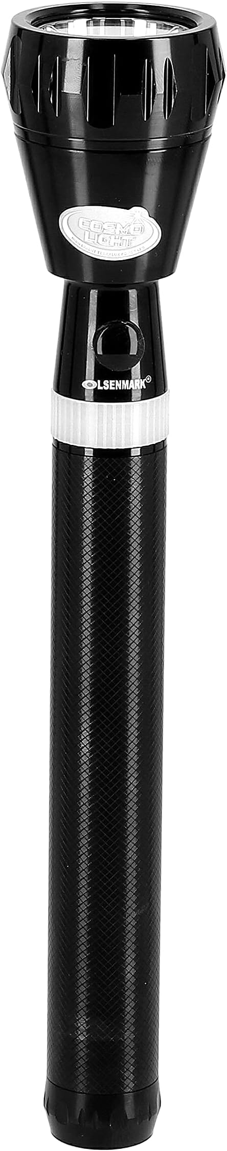 Olsenmark Rechargeable Led Flashlight With Night Glow, 1500 Meter Range, Black
