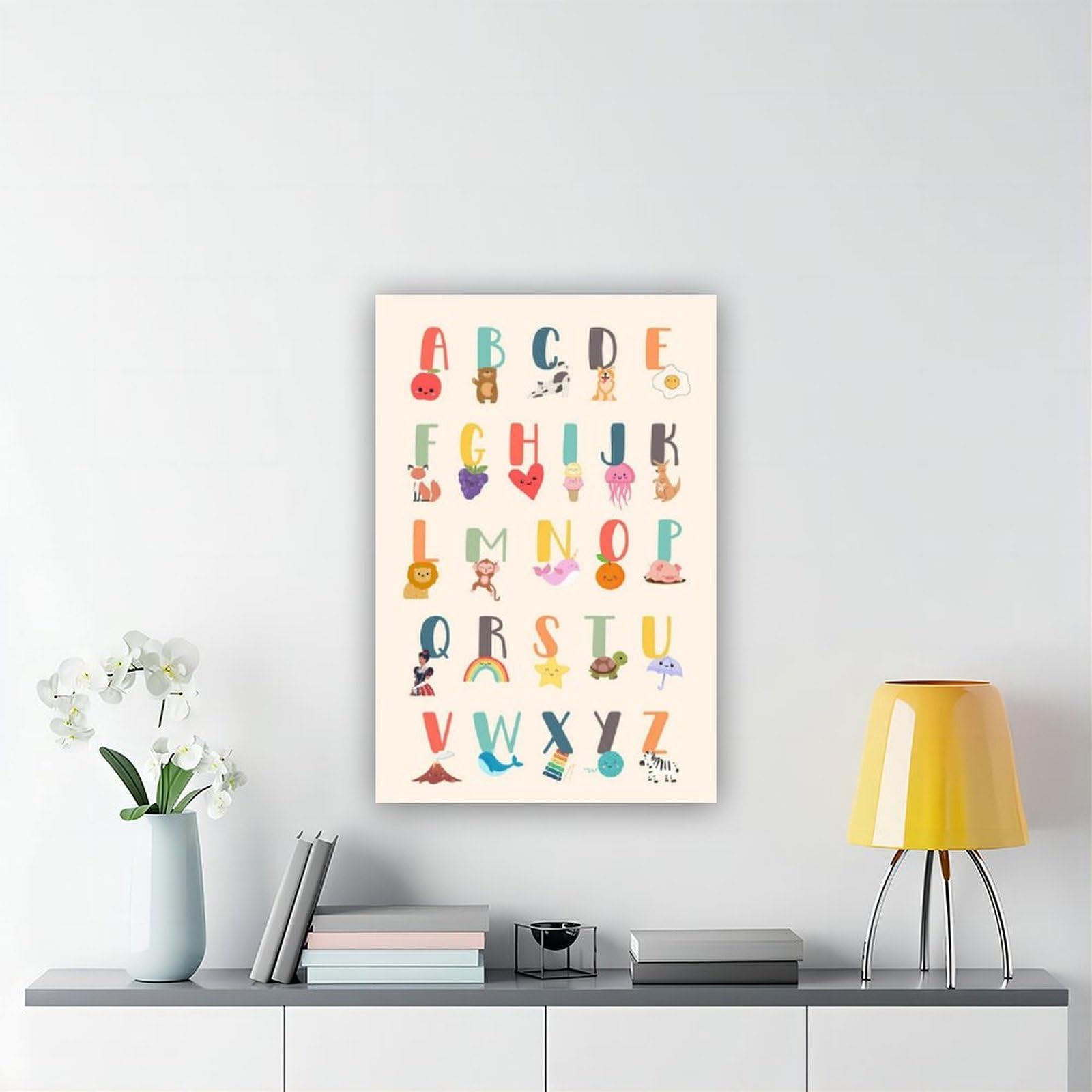 Poster éducatif sur toile pour enfants avec lettres de l'alphabet - Décoration murale pour salon, chambre à coucher - 60 x 90 cm