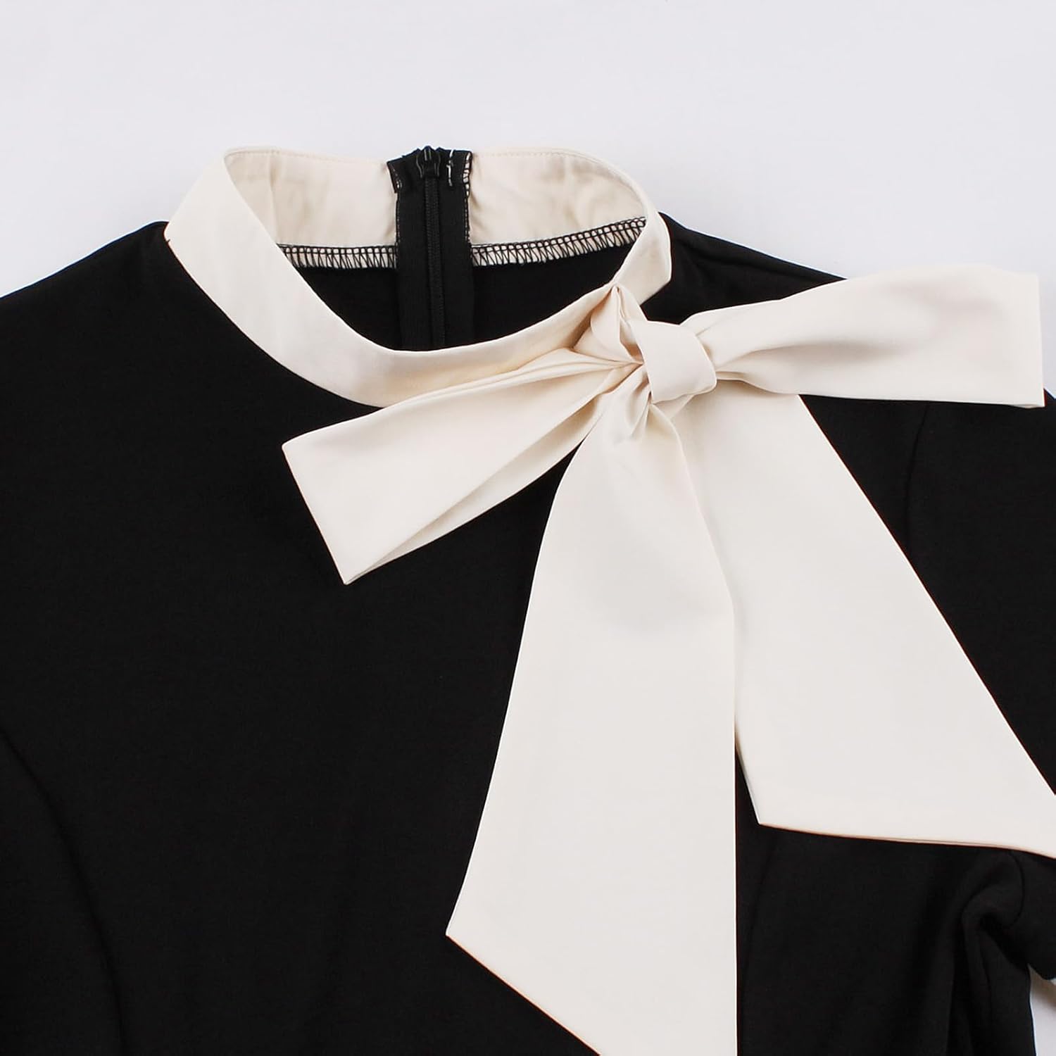 50s Style Dresses for Women Vintage Short Sleeve Tie Neck Swing Dress Midi Prom Dress with Belt - Image 2