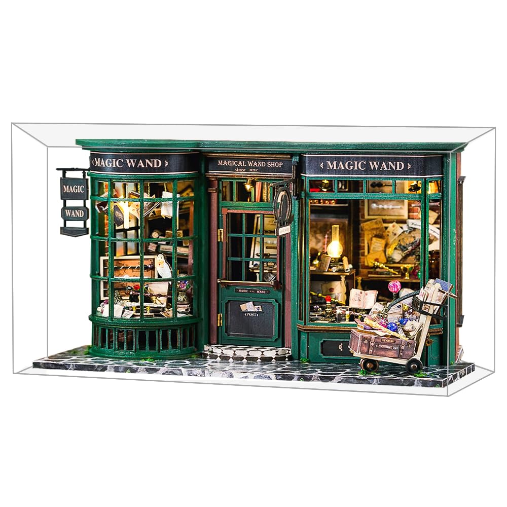Fsolis DIY Wooden Bookend Model Kit, 1:24 Scale Miniature Dolls House kit with Furniture and Dust Cover, Handmade Crafts Book Nook Shelf Home Decor for Teens and Adult Gift (Magical Wand House)