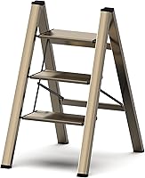 Vista 1 de Escalera de 3 escalones, taburete plegable, escalera plegable de aluminio ligero con pedal ancho antideslizante y resistente, multiusos