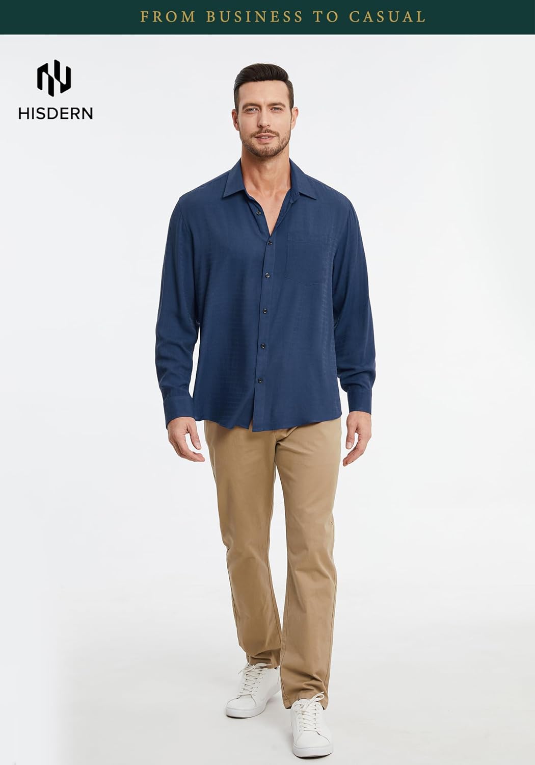 HISDERN 311C Casual Shirt Long Sleeve Comfy Lightweight Quick-Dry & Textured for Weekend Daily Wear Vacation Party - Image 3