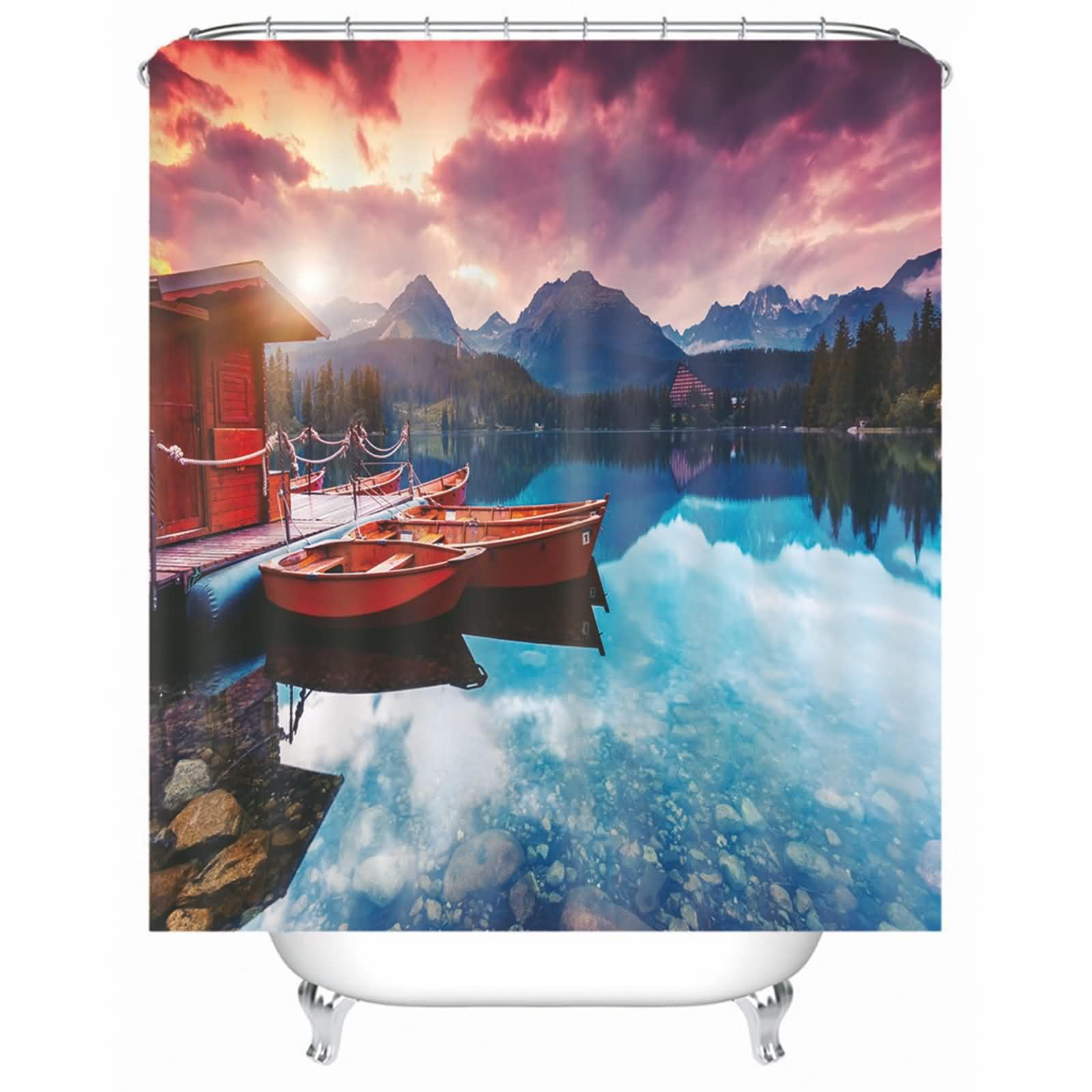 Rideau Douche Textile Arbres des Chalets Marron 200x180cm
