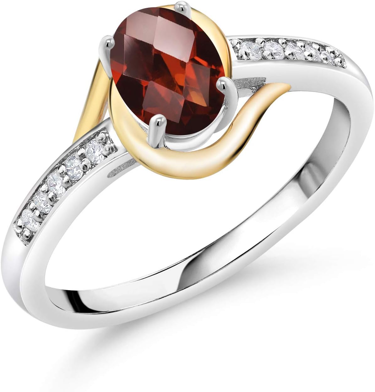 Gem Stone King 10K Yellow Gold and 925 Sterling 7X5MM Oval Gemstone Birthstone and White Lab Grown Diamond Engagement Ring | Wedding Anniversary Promise Ring for Women