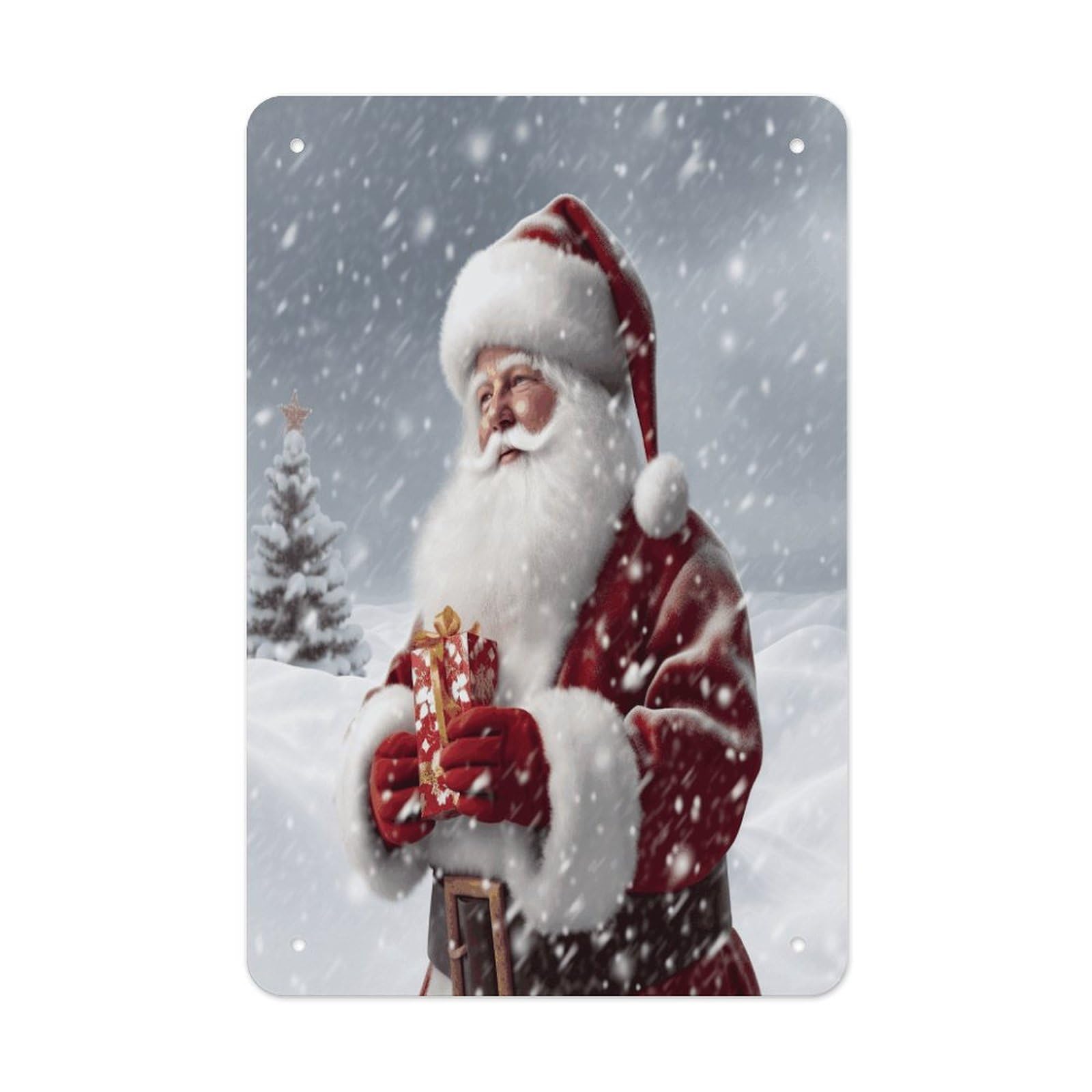 Santa Claus Snow Secenry Metal Tin Sign Wall Decor Funny Retro Sign Weatherproof Metal Wall Art for Indoor Or Outdoor Retro Tin Signs for Kitchen Office Home Bar Decor 11.8 X 7.9 Inch