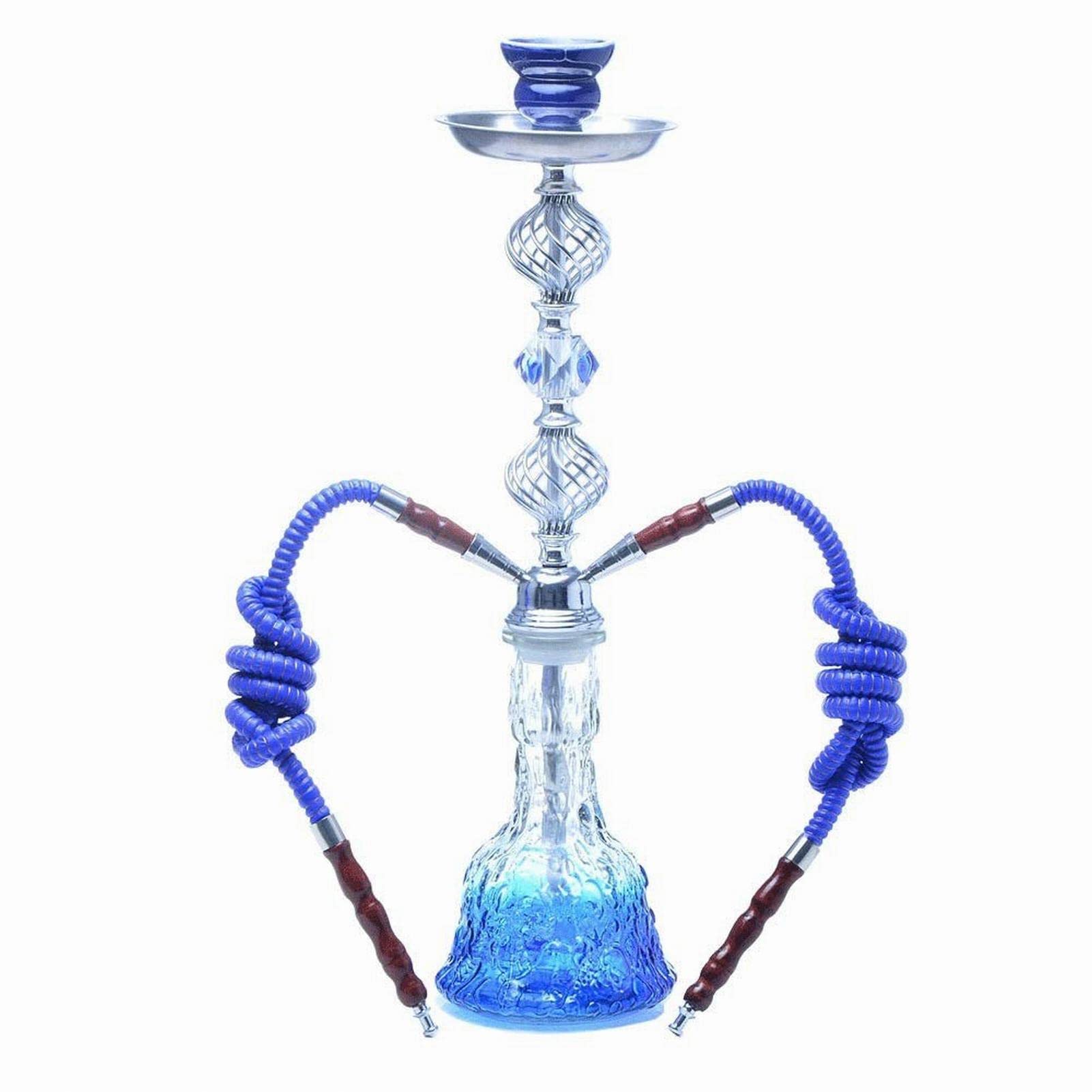 Vidrio de lujo Shisha 2 Manguera Premium SHISHA STEM MEDIO MEDIO DE MEDIA 50 CM Kit de narguile con base de vidrio, tazón de cerámica y pinzas de carbón de cenicero B
