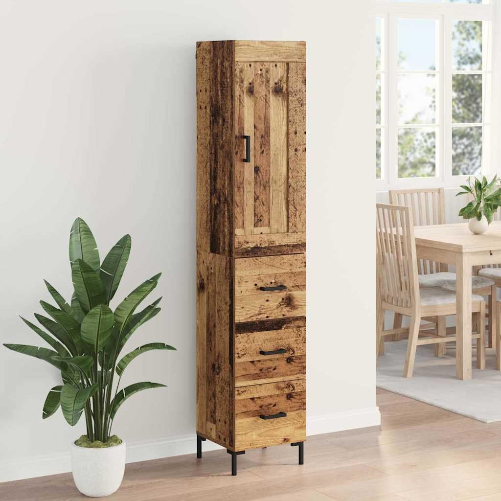 Générique Armadio alto in legno antico 34,5 x 34 x 180 cm, armadio da cucina moderno in legno di ingegneria con gambe in metallo, scaffale per sala da pranzo, design rettangolare