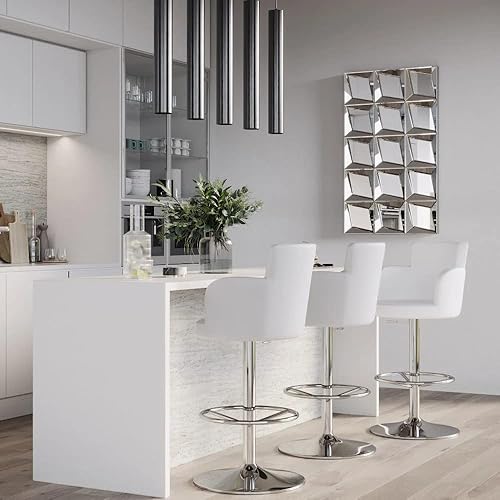 Vista 3 de ZURI Taburete de bar giratorio de altura ajustable Chateau con base cromada - Blanco