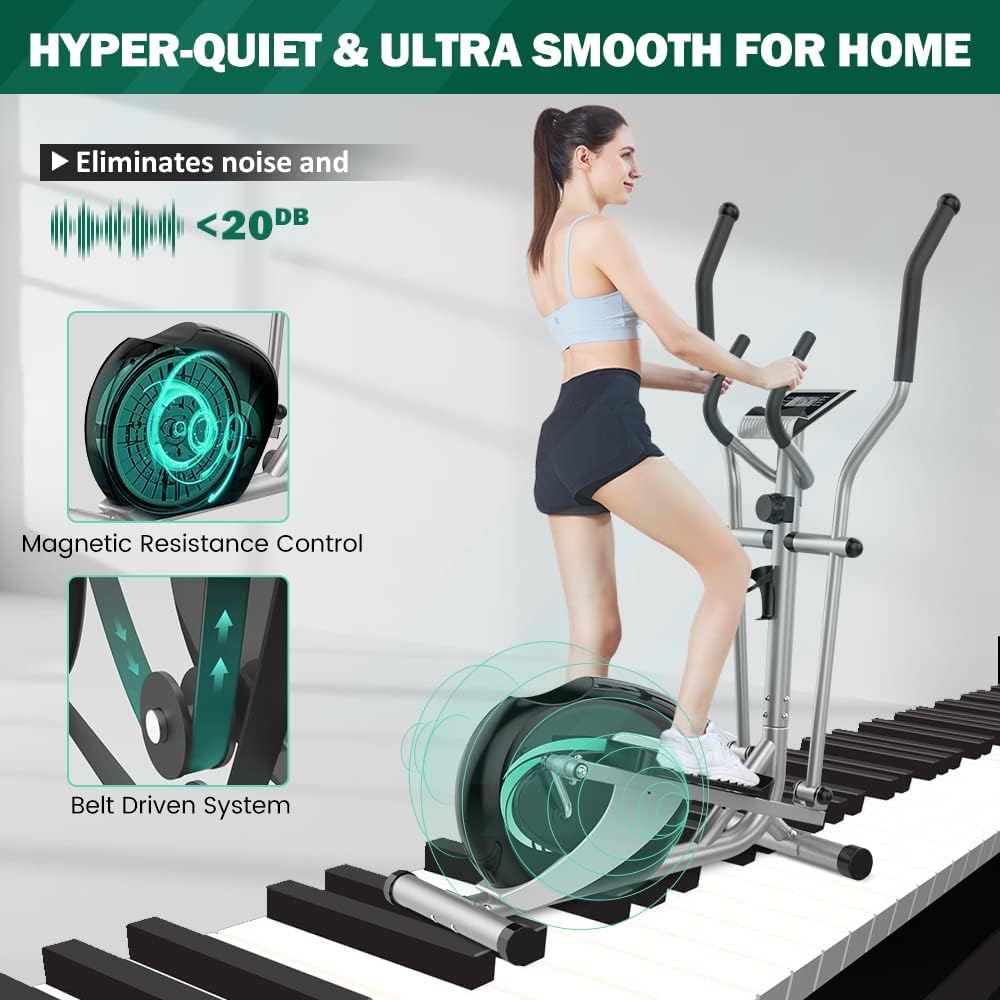 Dripex Elliptique Fitness Stepper d'Appartement Crosstrainer avec écran LCD Multifonction Appareil Maison Support de Tablette (Vert)