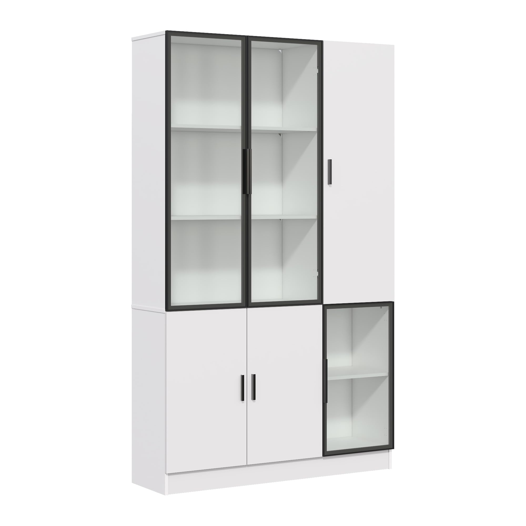 SUKY Vetrina in vetro, 120 x 35 x 200 cm, vetrina in vetro, altezza 200 cm, con luci a LED, multiStorage, libreria con porta in vetro con telaio in alluminio