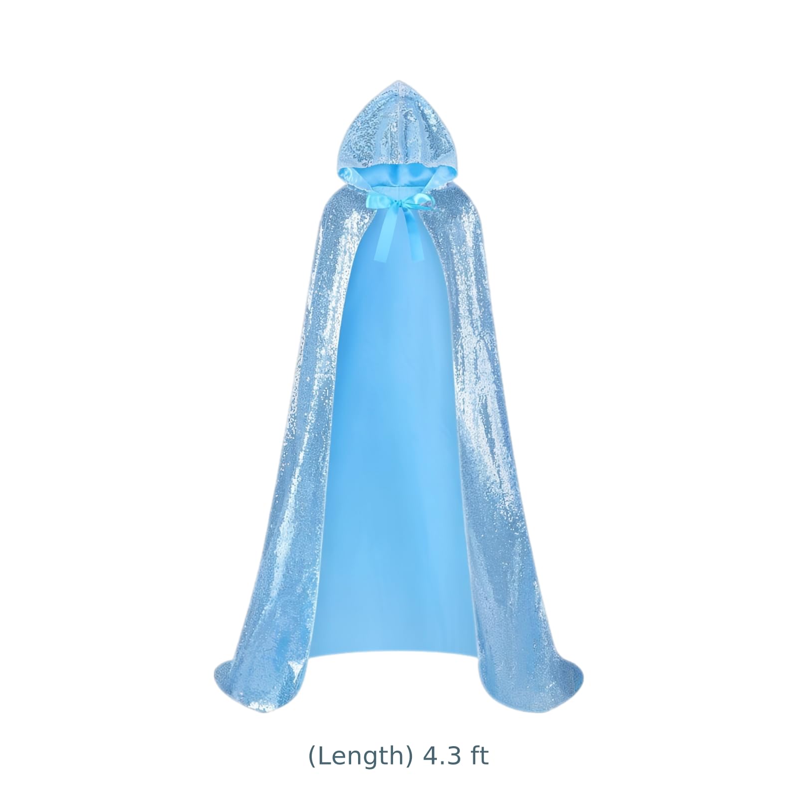 Cape à Paillettes réversibles Bleu Clair, Cape Cosplay Brillante à Double Couche, Longueur 1,5 m, avec Capuche, pour déguisement de Princesse Halloween, tombé Fluide et Effet féerique