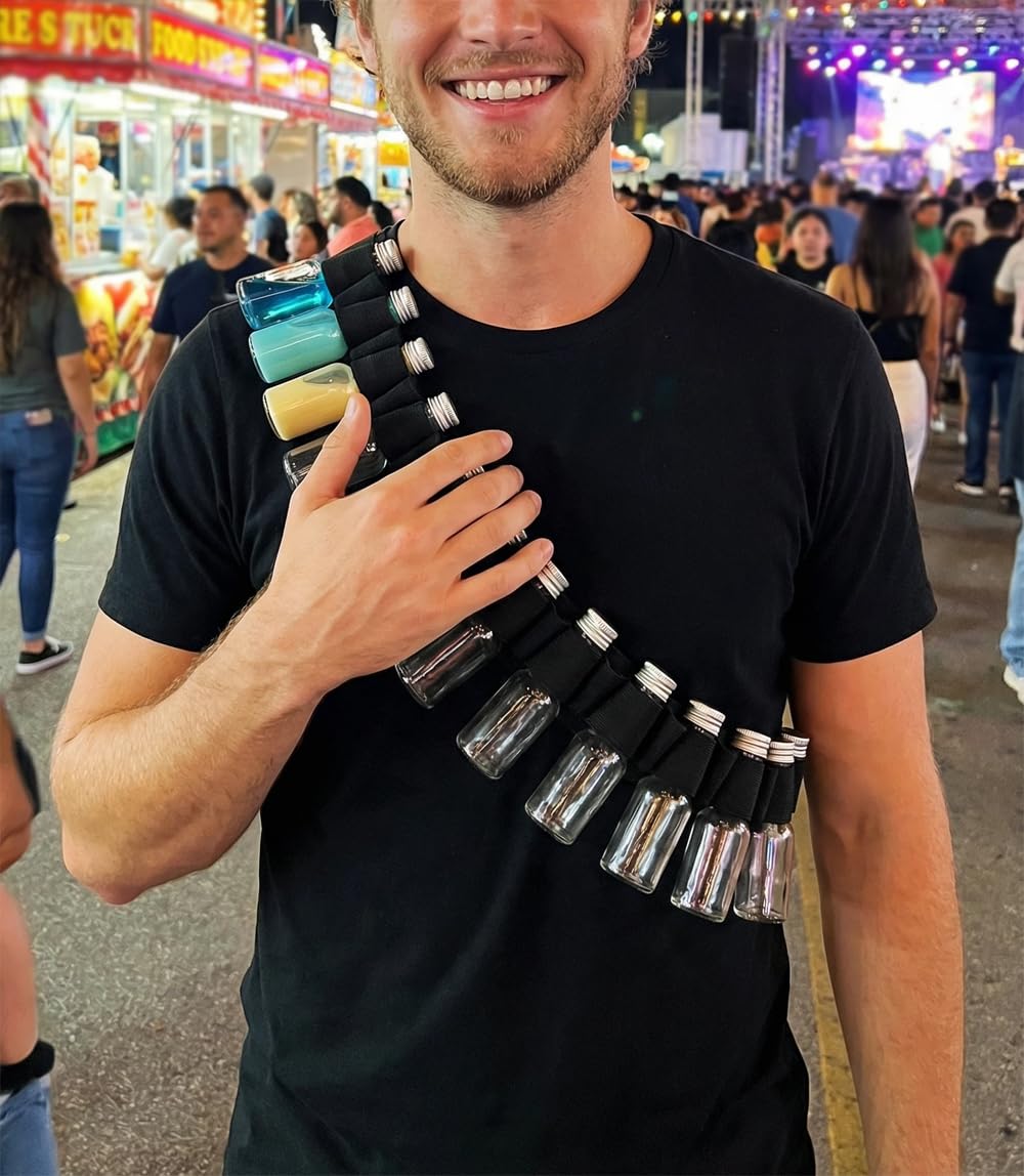 MUCHER Cintura per cartucce 27 fori Berentzen Knocker Portacinture 130cm Cintura per cartucce di grappa Cintura per Jägermeister, grappe, addio al celibato, regalo di festa, Carnevale