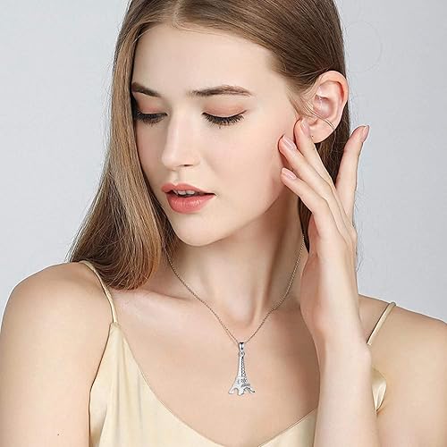 Miniatura 2 de GemsChest - Collar con colgante de la torre Eiffel de plata de ley para mujer con cadena de plata de 180in