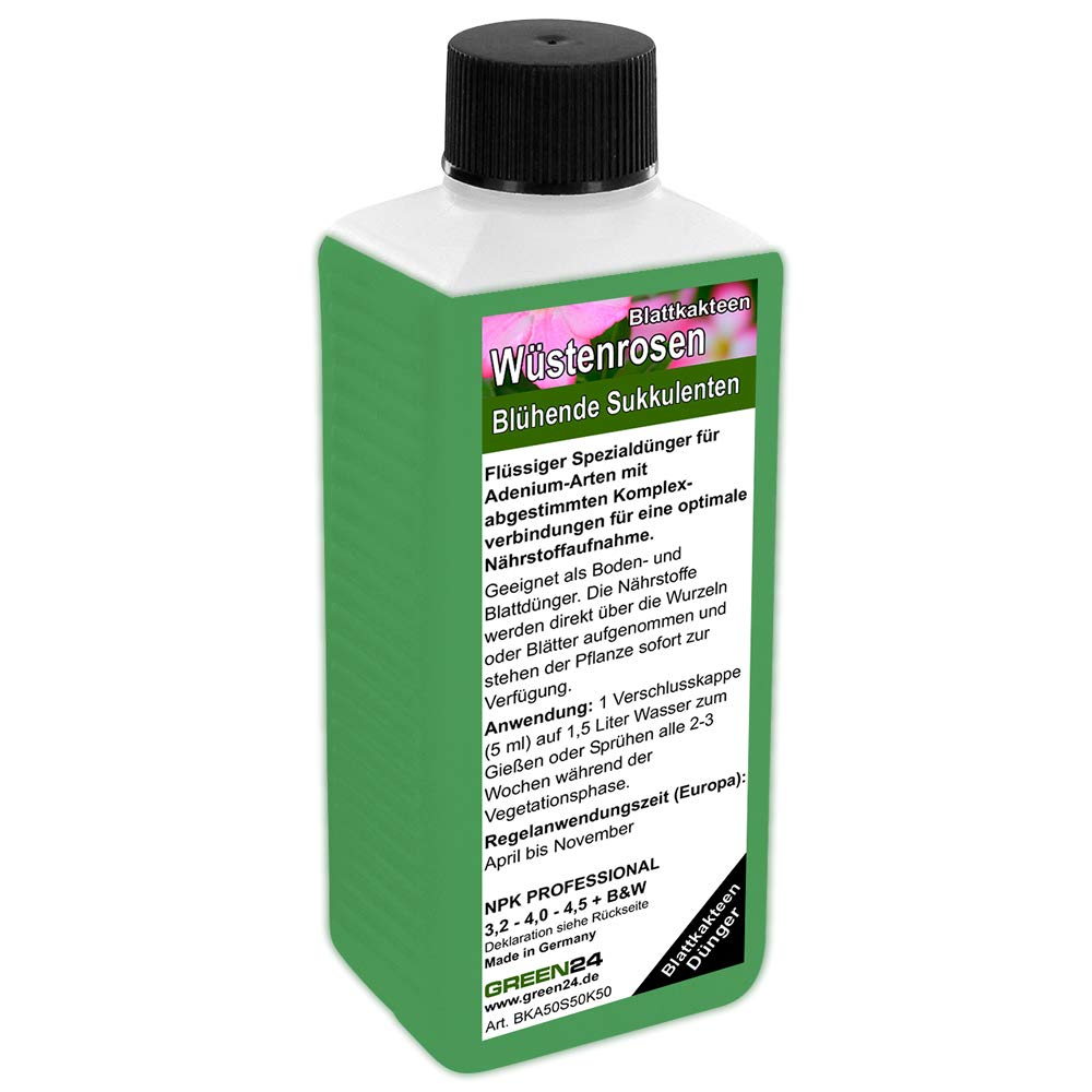 GREEN24 Wstenrosen-Dnger 250ml, Spezialdnger fr Adenium obesum, frdert  dicken Caudex, reiche Bltenpracht & kompakten Wuchs, ideal fr alle  Flaschenbume & Caudexpflanzen, NPK-betont : Amazon.de: Garten