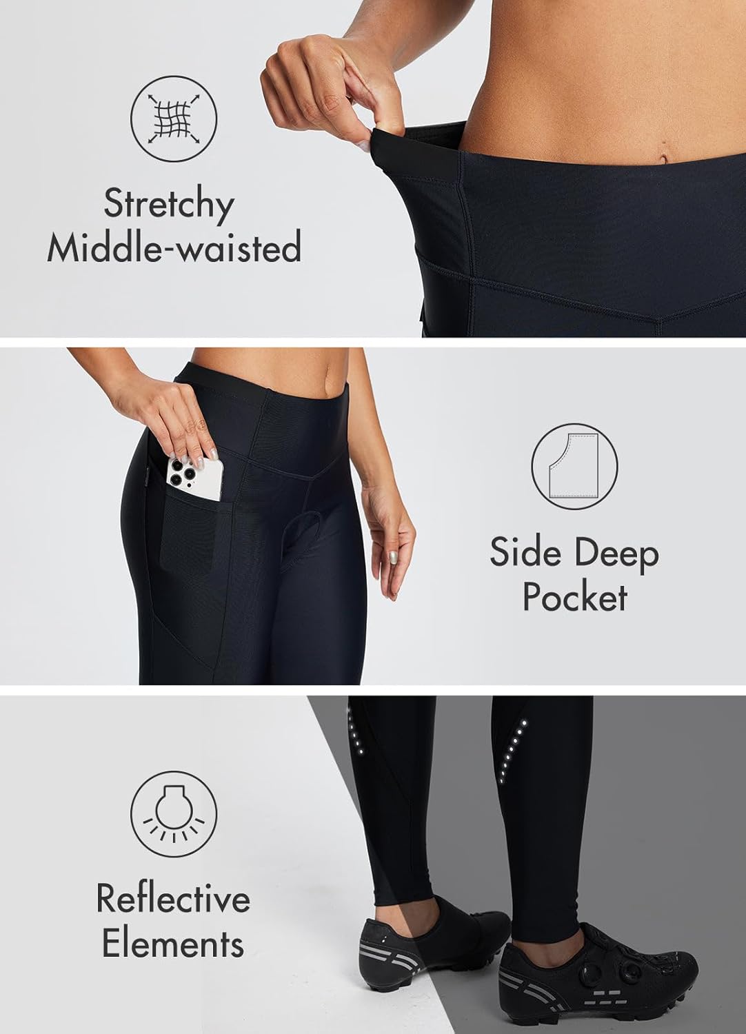 baleaf Women's Bike Pants 4D Padded Cycling Tights High Waisted Bicycle Clothes Pockets Biking Apparel UPF 50+ - Image 2