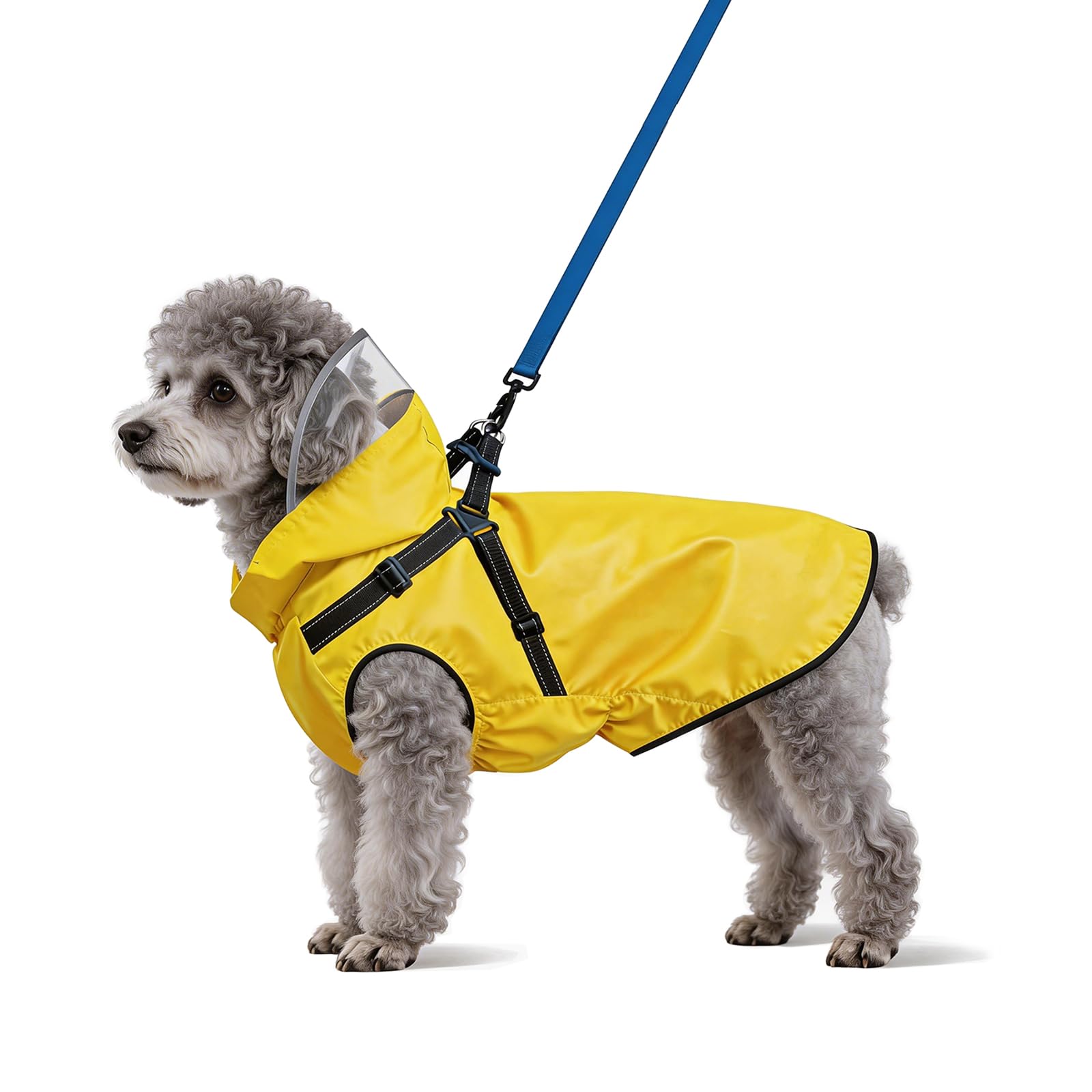 Regenmantel für Hunde: Wasserdichte Jacke mit reflektierendem Geschirr und abnehmbarer Kapuze, wasserdichter Poncho für große, mittelgroße und kleine Hunde (Gelb - S)
