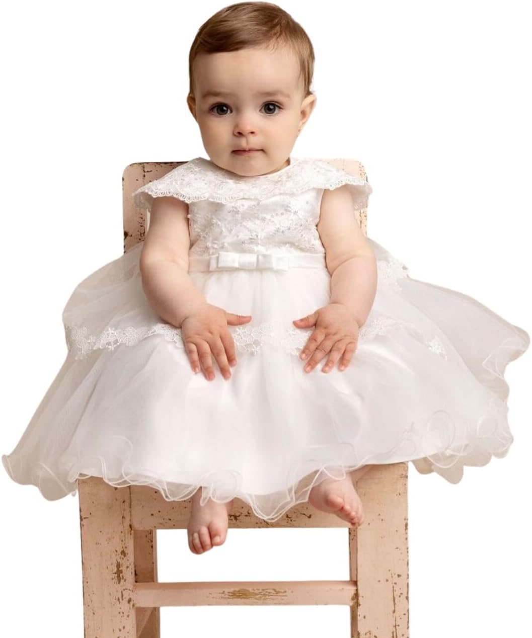 Baby Girls Layered Christening Lace Cape Dress - Tulle Gown for Special Events