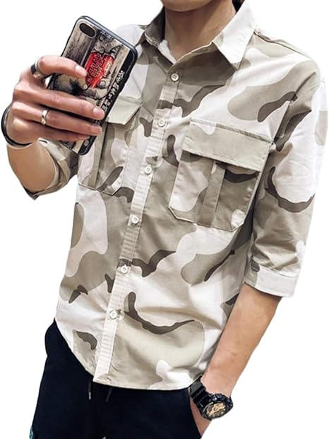 Amazon Shuming 半袖 シャツ メンズ ゆったり シャツ 五分袖 迷彩柄 ファッション カジュアルシャツ カモフラかっこいい 夏服 爽やか ストリート系 16迷彩柄 シャツ 通販