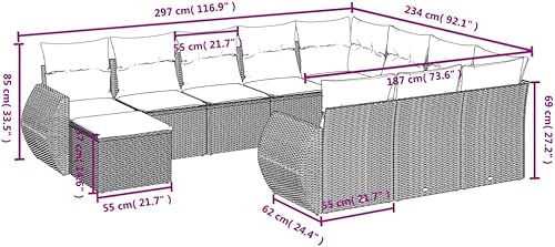 Miniatura 3 de 11-Piece Garden Sofa Set with Cushions in Black and Cream White, Modern Outdoor Furniture with Modular Setup and Robust Construction,