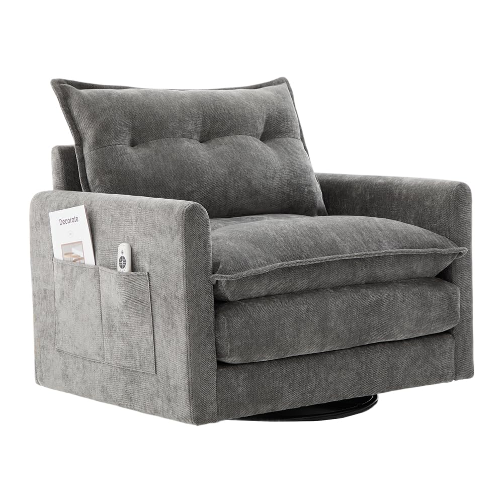 Sillón Giratorio 360° con Brazos y Cojines, Moderno, Cómodo para Sala, Dormitorio, Oficina o Estudio, Relax y Entretenimiento (Gris)