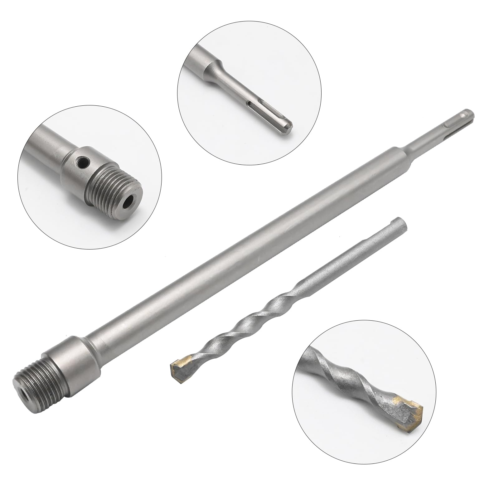 Trocken Bohrkronen Set für Beton, 6 Stück Ø 30mm 40mm 50mm 68mm mit 320mm Rundschaft & SDS Plus Adapter, Hohlbohrkronen für Mauerwerk, Ziegel, Zement, Stein