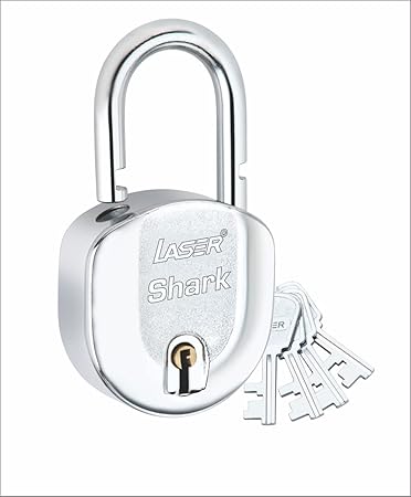 Laser Shark (65mm) 8 Levers 65mm Padlock with 4 Keys Chrome Finish