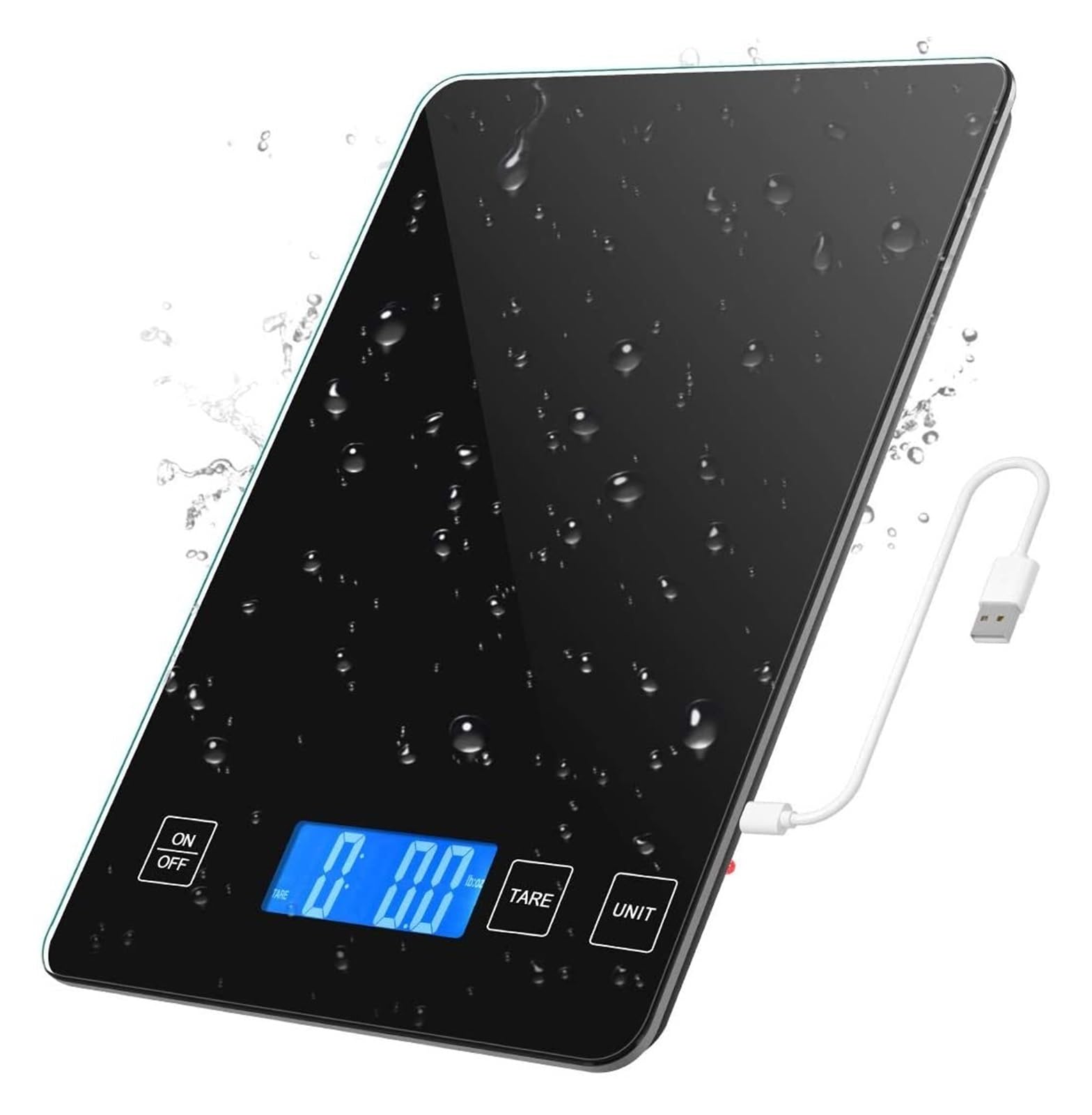 HPTHLY Digital Kitchen Scale 1g-10kg Food Scale Waterproof Tempered Glass Platform High Accuracy Multi-Function Scale (Black)
