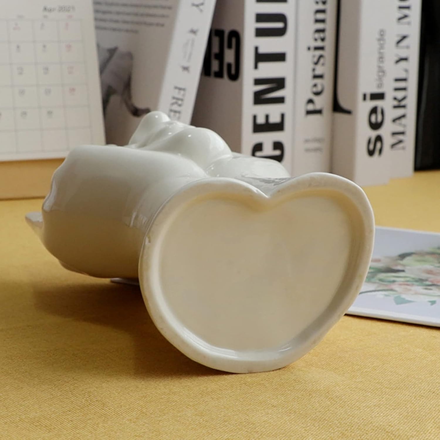 Half Face Ceramic Vase 8 Inch White Girl Head Vase, Modern Sculpture White Planter Pot for Home Living Room Office Table Centerpiece Decor