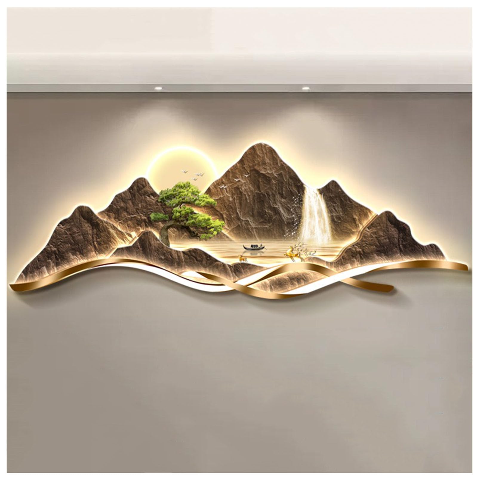 Pintura Decorativa de Arte de Pared 3D, Pintura de Pared de Arte Tradicional Chino, decoración del hogar, Pintura Decorativa de Arte de Pared de Entrada con luz LED